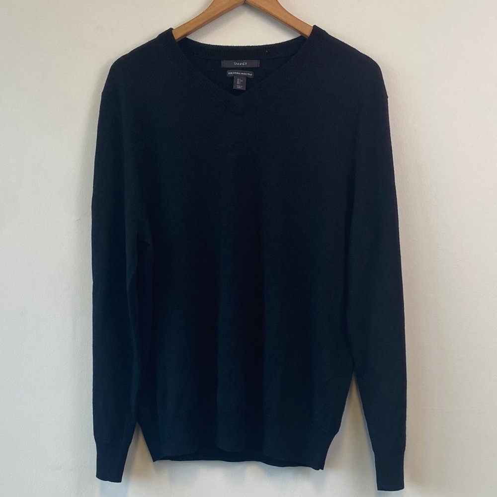 Tahari 100% Merino Wool Black V-Neck Sweater